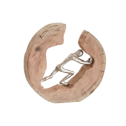 J-Line figuur Duwen - hout/aluminium - naturel/zilver