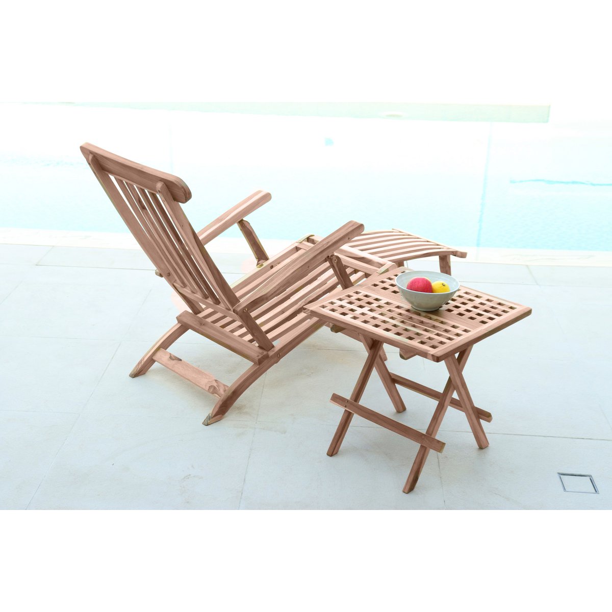 Ligstoel met voetensteun, teak