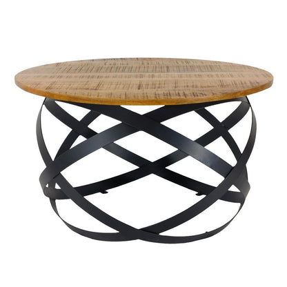 Salontafel rond Orbit massief hout met metalen frame