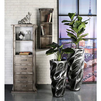 Bloempot "Drop", antiek zilver. 90cm hoog
