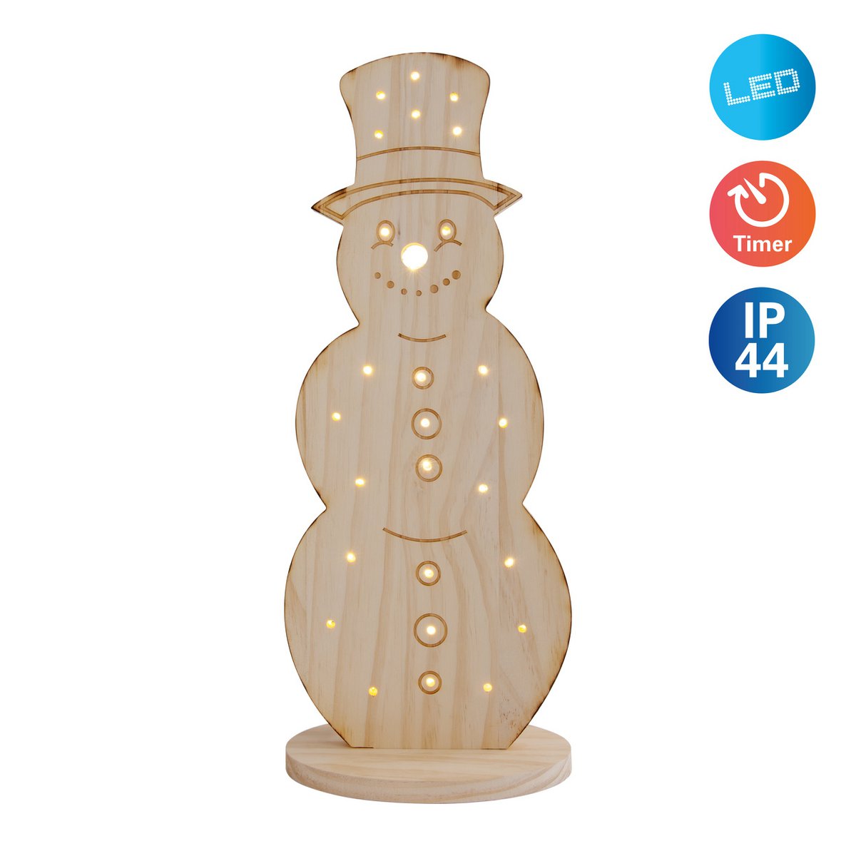 Houten sneeuwman met LED "Snowy" 80cm