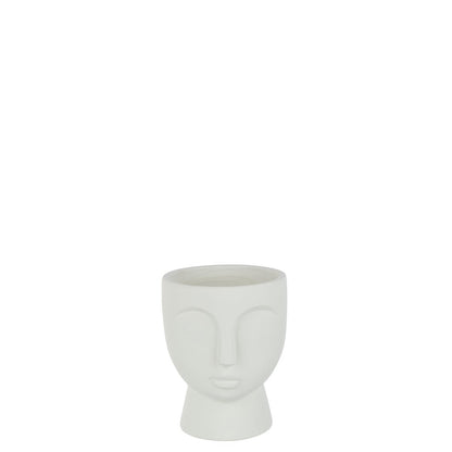 J-Line bloempot Gezicht - cement - wit - medium - Ø 18 cm