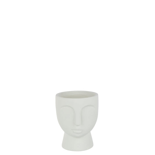 J-Line bloempot Gezicht - cement - wit - medium - Ø 18 cm