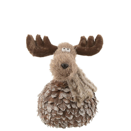 J-Line figuur Rendier + Sjaal - hout - bruin/grijs - large