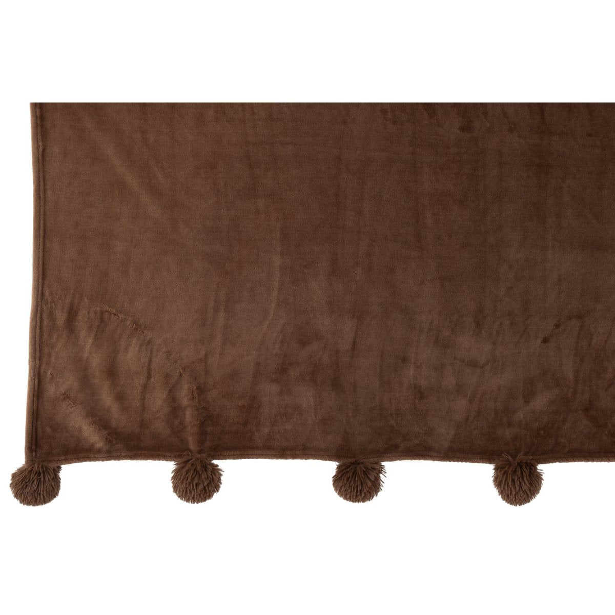 J-Line Plaid Pompon - polyester - bruin - 170 x 130 cm