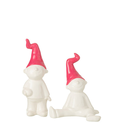 J-Line Kabouter Staand Keramiek Wit/Fuschia Small