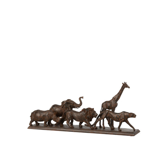 J-Line decoratie 5 Dieren Op Een Rij - polyresin - bruin - small