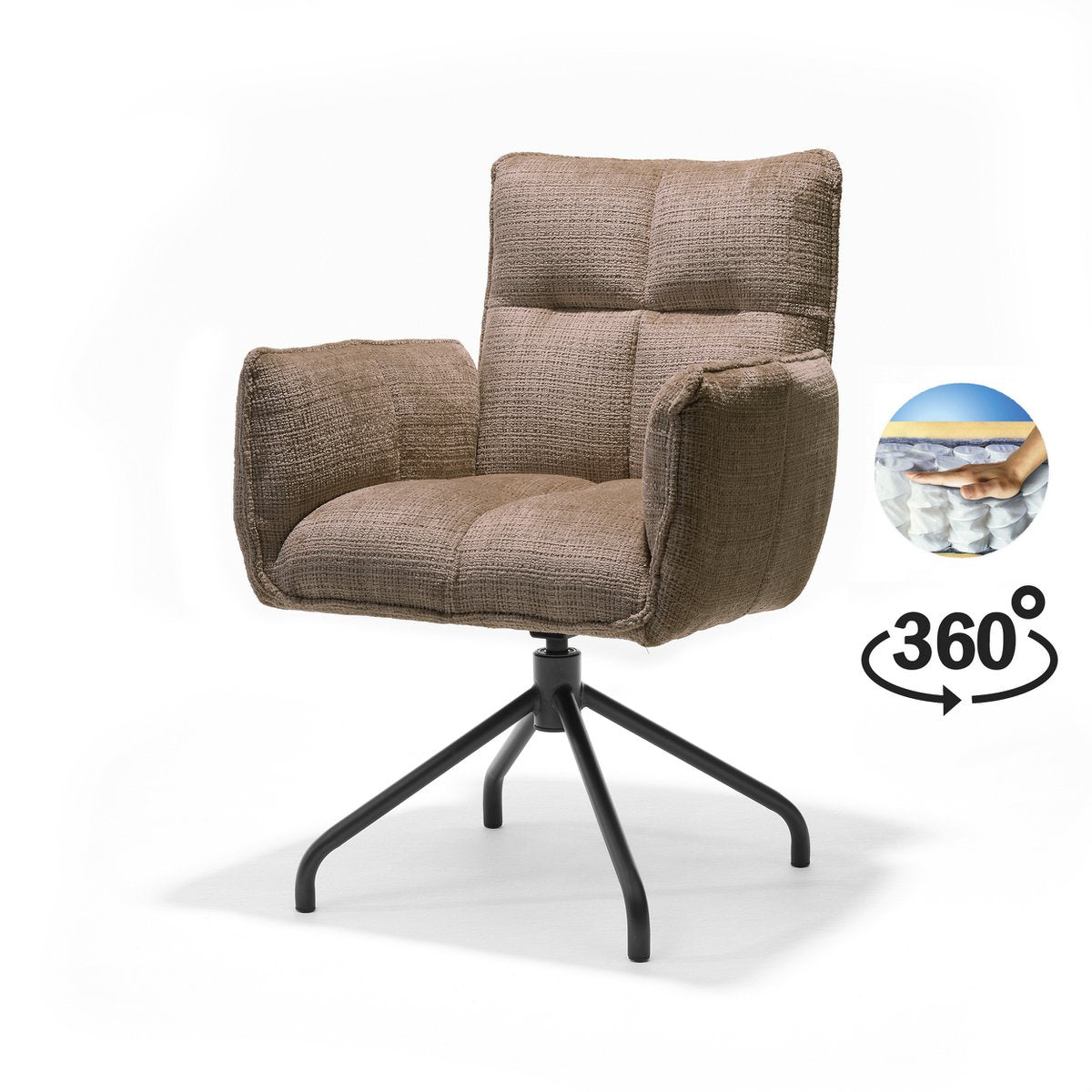 Nova armstoel Stof Cremona #18 Taupe - 360 Draaibaar frame zwart P14