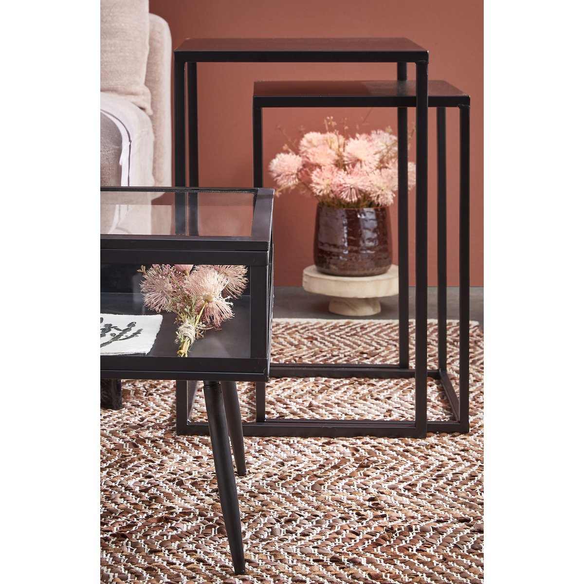 Goa Bijzettafel - Set van 2 - L35 x B35 x H55 cm - Metaal - Zwart