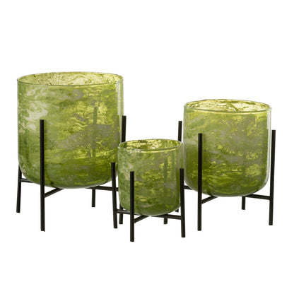 J-Line windlicht Staand Marmer - glas/ijzer - groen - large