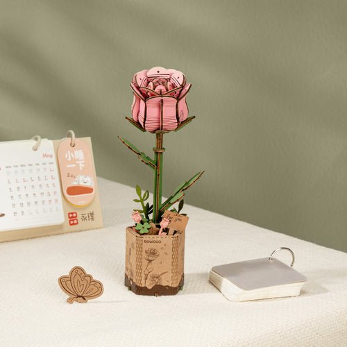 Houten Bloem Roze Roos