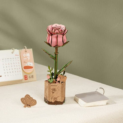 Houten Bloem Roze Roos