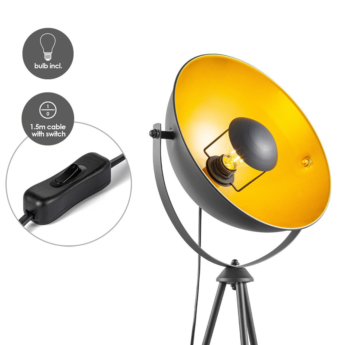 Klassieke Vloerlamp Letal - Zwart/Goud