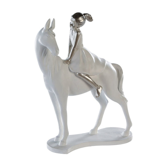 Polysculptuur "Meisje op Paard" wit/zilver