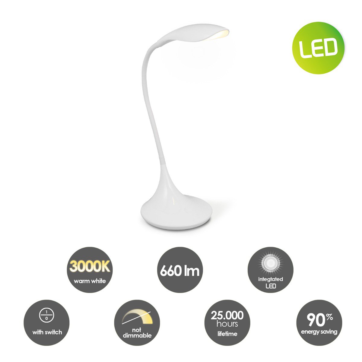 Wing Led Bureaulamp 4W Wit - Verstelbare