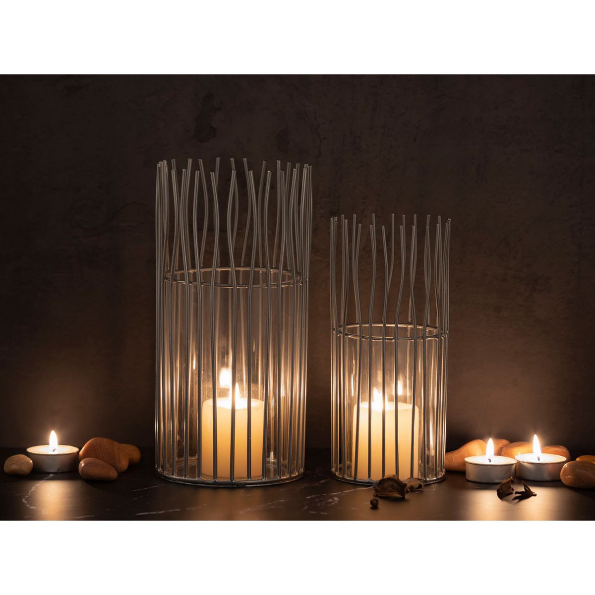 Kaarsenhouder set 2-delige teaight houder Wind Light Loft Black of Silver Candlestick Lanterns