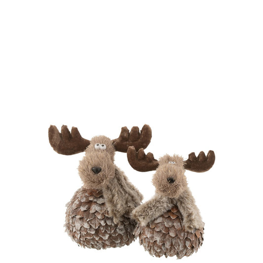 J-Line figuur Rendier + Sjaal - hout - bruin/grijs - large