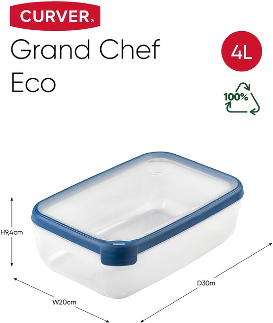 Curver Grand Chef Vershoudbak Rechthoek 4L Transparant/Donkerblauw