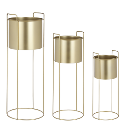 Bloempot op Standaard Favani - Set van 3 - H80 x Ø28cm - Goud
