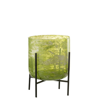 J-Line windlicht Staand Marmer - glas/ijzer - groen - large