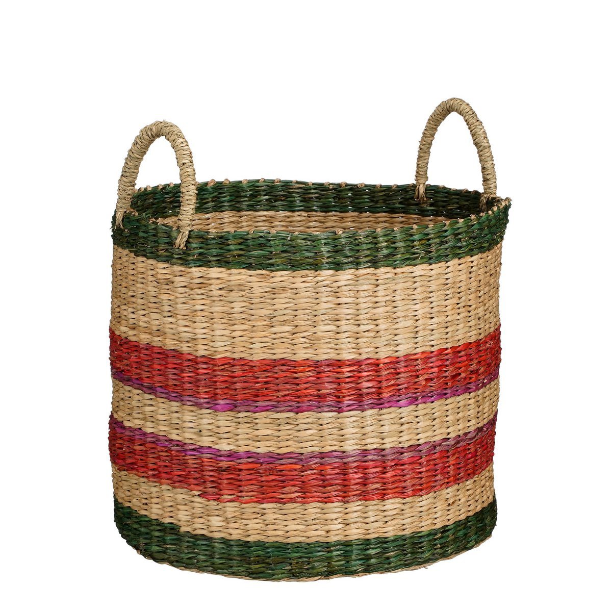 Mand - Set van 3 - H29 x Ø32 cm - Bruin, Rood, Groen, Roze