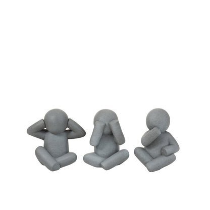 J-Line P'tit Maurice Horen/Zien/Zwijgen Cement Grijs Small Assortiment Van 3
