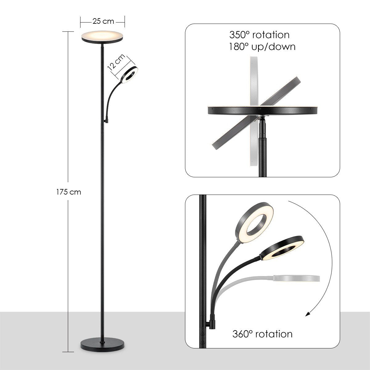 Led staande leeslamp - Moderne Zwart