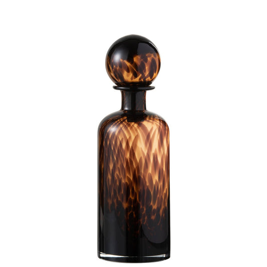 J-Line decoratie fles + stop Spikkel - glas - bruin/zwart - medium