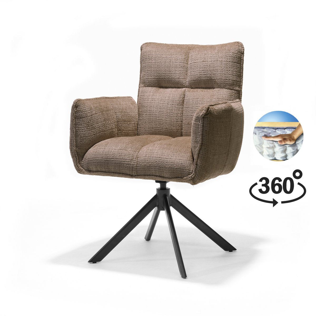 Nova armstoel Stof Cremona #18 Taupe - 360 Draaibaar frame zwart A360