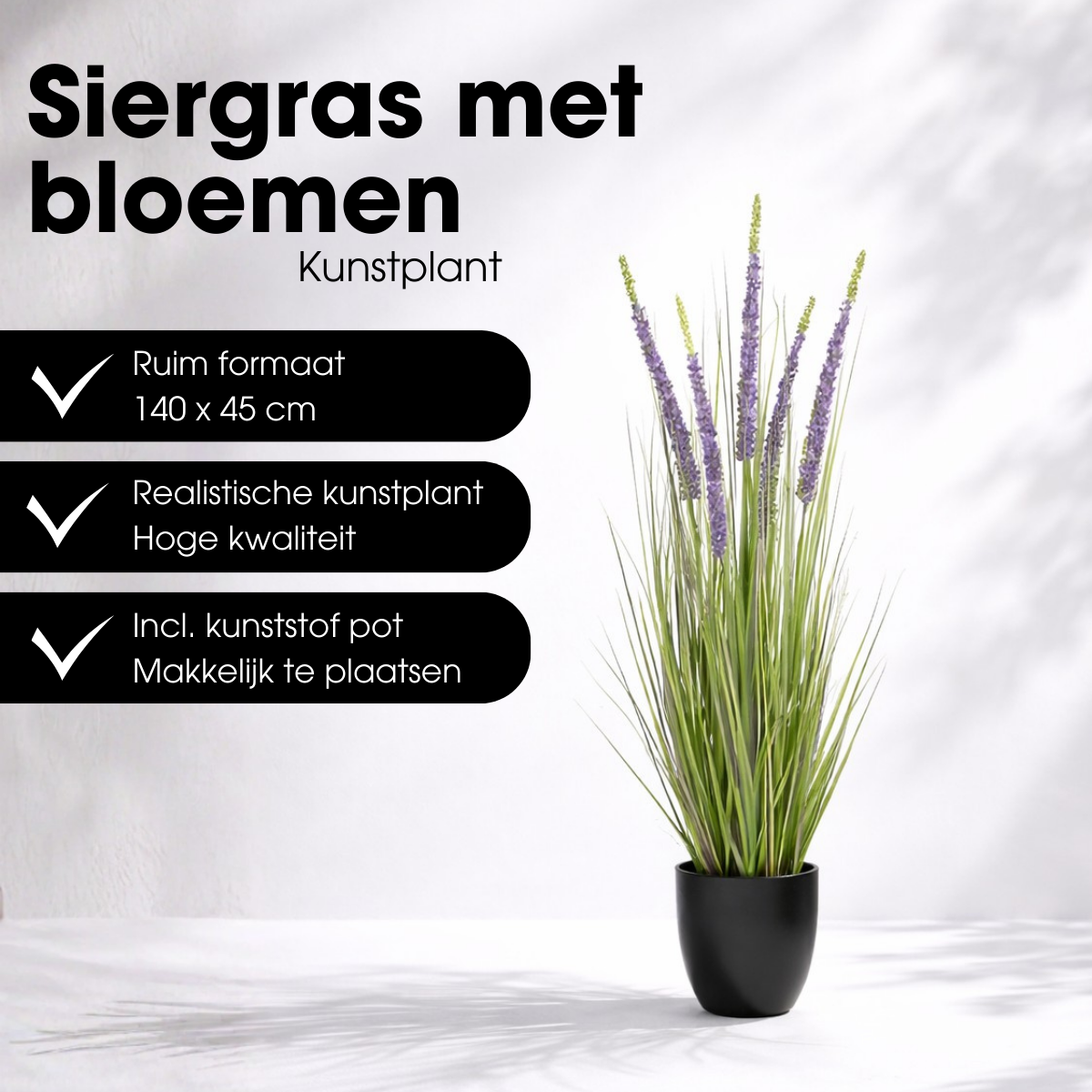 Kunstplant Siergras Paars Ø45cm x H140cm
