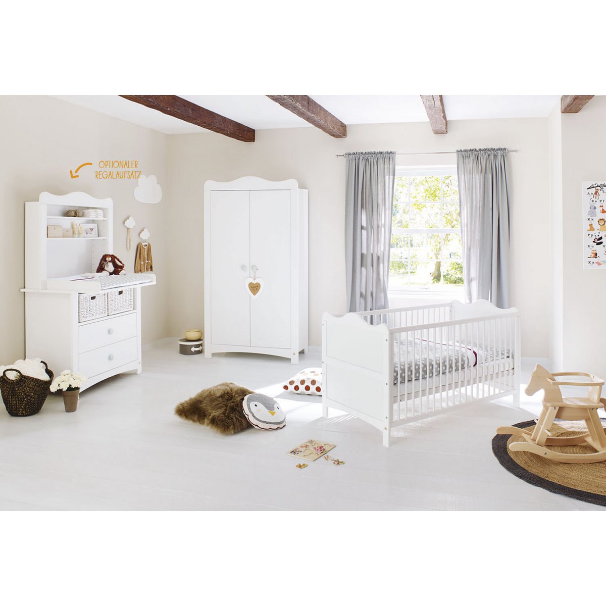 Set 'Florentina' breed, incl. brede kast4 delen: ledikant, brede commode, brede plank, 2-deurs kledingkast
