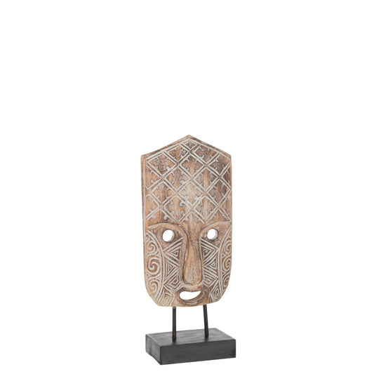 J-Line Figuur Masker Primitief Op Voet Alabasia Hout Bruin Small
