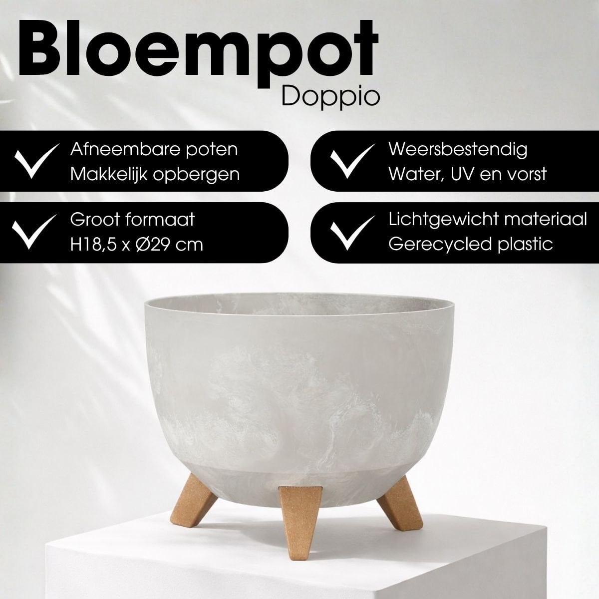 Plantenbak buiten Doppio Grijs Ø29cm H 18,5 cm