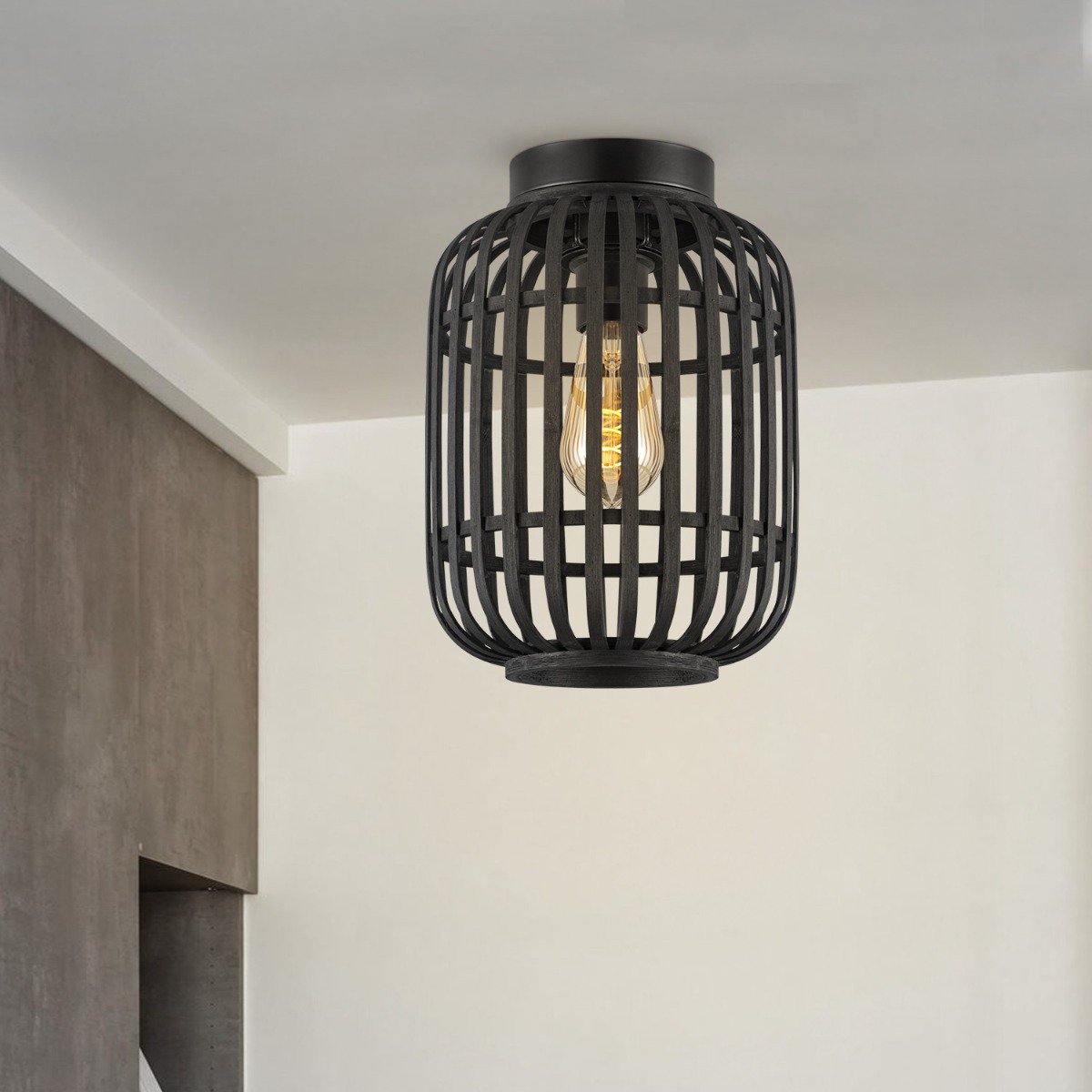 Plafondlamp met Bamboe kap 21,5 x 21,5 x 30 cm