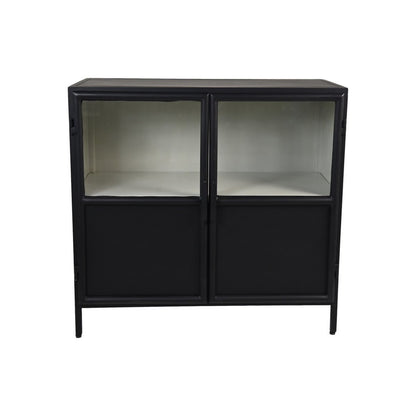 Vitrinekast Bronx Laag 2 Deur-90x40x85-Zwart/Grijs-Metaal