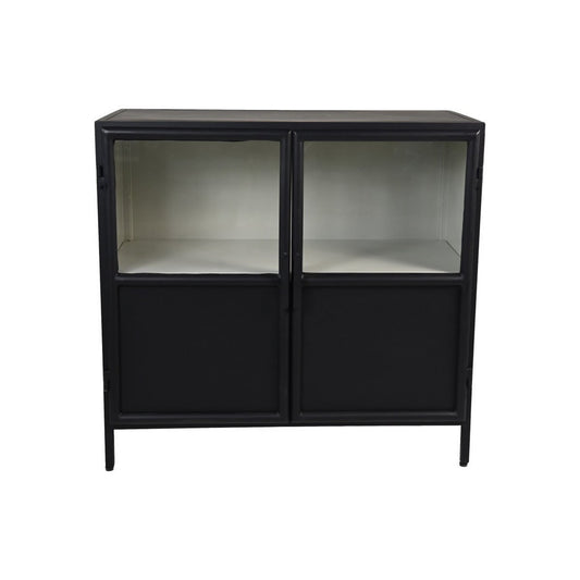Vitrinekast Bronx Laag 2 Deur-90x40x85-Zwart/Grijs-Metaal