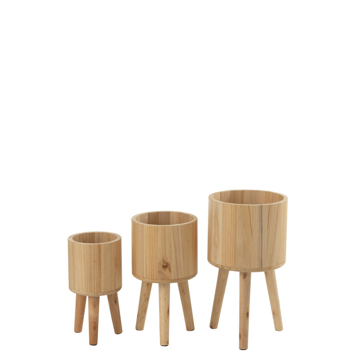 J-Line bloempotten Klassiek - hout - naturel - 3 stuks -  Ø 27 cm