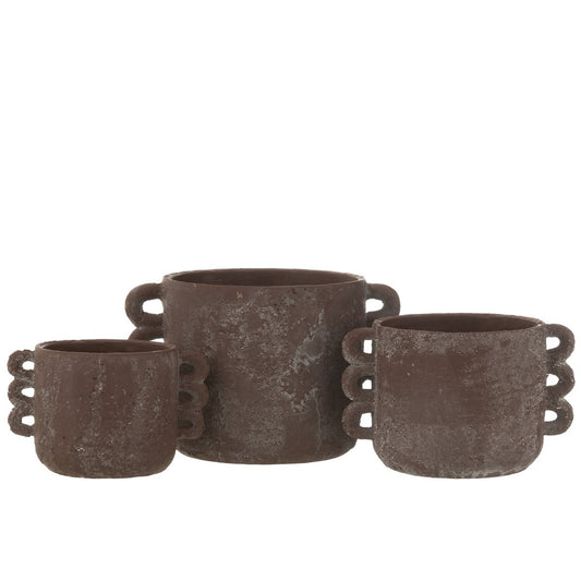 J-Line bloempot Celia - keramiek - bruin - large - Ø 30 cm