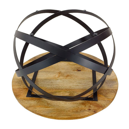 Salontafel rond Orbit massief hout met metalen frame