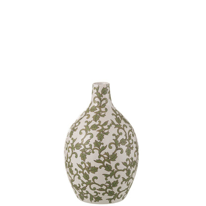 J-Line vaas Yezi Rond - porselein - groen/wit - 33 cm hoog