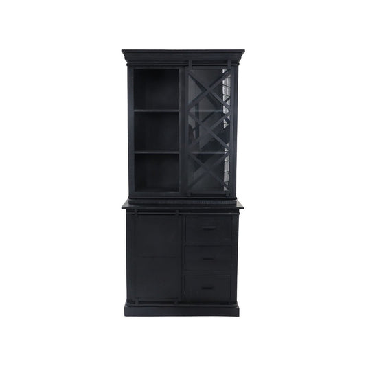Vitrinekast Melbourne 2 Deur 3La-95x45x195-Zwart-Mango/Metaal