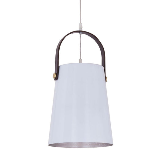 Hanglamp metaal met leren hanger Vintage stijl Wit of Zwart