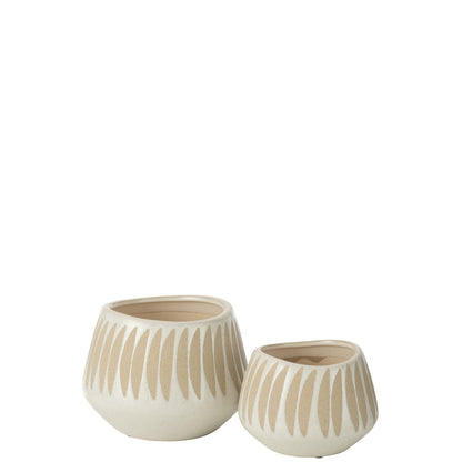 J-Line bloempot Kai - keramiek - beige/wit - large - Ø 20 cm