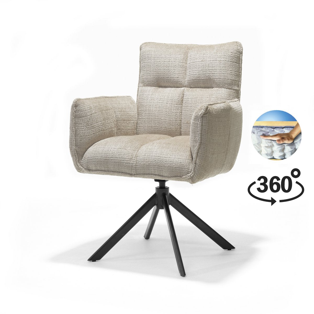 Nova armstoel Stof Cremona #02 Ecru - 360 Draaibaar frame zwart A360