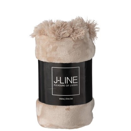 J-Line Plaid Pompon - polyester - donkerbeige - 170 x 130 cm