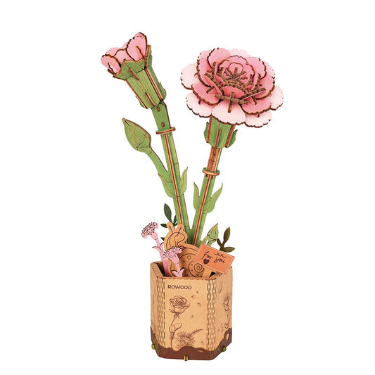 Houten Bloem Roze Anjer 12x7x2cm