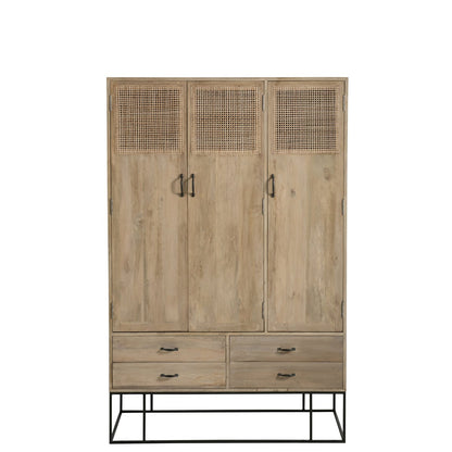 J-Line Kledingkast 3 deuren + 4 laden - hout - naturel
