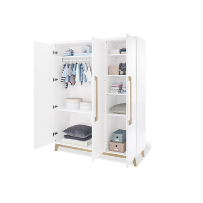 Set 'Hilda & Riva' breed groot, wit, incl. wandplank 4 delen: huisbed, brede commode, grote kledingkast, wandplank