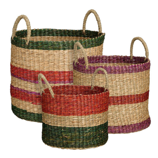 Mand - Set van 3 - H29 x Ø32 cm - Bruin, Rood, Groen, Roze