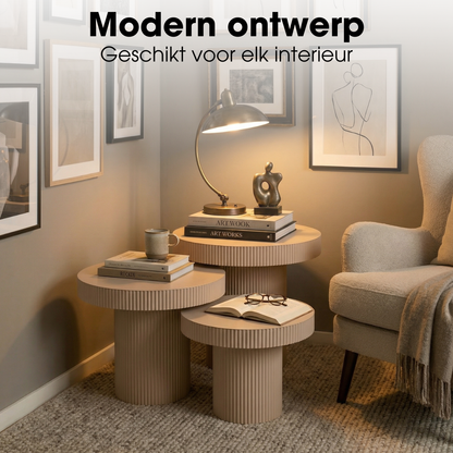 Set van 3 bijzettafels Lux Lichtbruin metaal